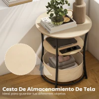 HOMCOM Mesa Auxiliar Redonda de 3 Niveles con Estación de Carga 3 Estantes y Bolsa para Salón Dormitorio Ø50x55,1 cm Natural(m-6)