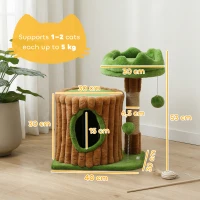 PawHut Árbol Rascador para Gatos 53 cm Diseño de Tronco con Casita Cama Poste de Yute Bolas Marrón y Verde(m-3)