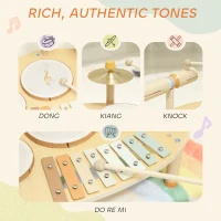 AIYAPLAY Baby Drum Kit, Wooden Kids Musical Instruments with Drums and Xylophone, Gifts for Girls Boys Birthday, Natural(m-6)