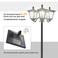 Outsunny Farola Solar de Jardín con 3 Luces LED Impermeable IP44 Sensor de Noche Farol de Exterior 51,5x47x182,5cm Negro(m-6)