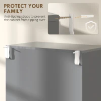 HOMCOM Storage Cabinet, Kitchen Cupboard with 3 Adjustable Shelves, 60L x 35W x 170H cm, High Gloss Grey(m-7)