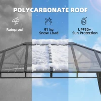 Outsunny 3 x 4 m Outdoor Hardtop Gazebo Canopy with PC Roof, Aluminium Permanent Pavilion Garden Gazebo with Curtains, Dark Grey(m-4)