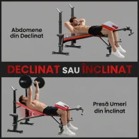 HOMCOM Bancă Multifuncțională Reglabilă cu Suport pentru Haltere, din Oțel și Plastic, 175x139x127 cm, Roșu și Negru(m-6)