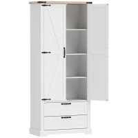HOMCOM Buffet haut cuisine, armoire de cuisine avec 2 portes, 2 tiroirs, étagères réglables, style rustique, 76x40x180cm, blanc(m-12)