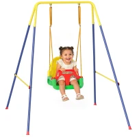 AIYAPLAY Altalena da Giardino per Bambini Regolabile con Schienale e Barriera, in Acciaio e PP, 128x155x157 cm, Verde(m-11)