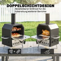 Outsunny Outdoor Pizzaofen Holzbefeuerter Pizza Ofen Edelstahl 2 Ebene Backofen mit 1cm dick Pizzastein Klappbein(m-4)