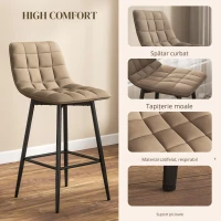 HOMCOM Scaune de bar Nordic, cu spătar și suport pentru picioare, 84 cm, din catifea și metal, Maro(m-5)