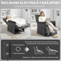 HOMCOM Fotoliu Electric Reclinabil cu Telecomandă și Suport pentru Picioare, din Țesătură cu Aspect de Catifea, 80x83x104 cm, Negru(m-5)