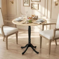 HOMCOM Table à manger ronde pour 4 personnes Ø 80 cm, table de cuisine, piétement en acier, style moderne, bois naturel et noir(m-10)