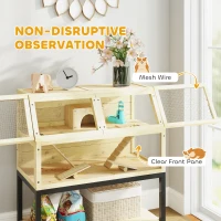 PawHut Wooden Hamster Cage with Storage Shelf, Wheels, Ramps, Water Bottle, Hut, Seesaws, 87 x 43 x 101cm(m-6)