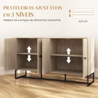 HOMCOM Aparador de Sala com 4 Portas com Design Chevron Prateleiras Ajustáveis Pés de Aço 140,5x40x81,5 cm Carvalho(m-5)