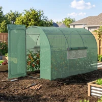 Outsunny Large Polytunnel Walk In Greenhouse, Plant Gardening Tunnel Green House with Metal Hinged Door, Galvanised Steel Frame & Mesh Windows, Green (3 x 2 m)(m-2)