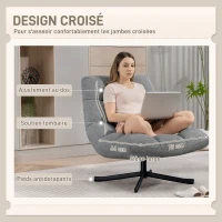 HOMCOM Fauteuil salon sans accoudoirs, chaise pivotante en tissu chenille imperméable, assise large, 75 x 95 x 90 cm, gris(m-4)