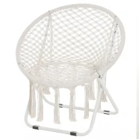 Outsunny Loveuse fauteuil rond de jardin fauteuil lune papasan pliable grand confort macramé coton polyester beige(m-11)