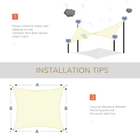 Outsunny Rectangular Shade Sail 3 x 4 m High-Density Polyethylene UV Protection With Storage Bag - Cream(m-7)