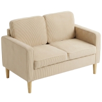HOMCOM Bank 2-zits sofa met 2 sierkussens, opbergruimte, massief houten poten, kleine moderne loveseat corduroy 117 x 63 x 79 cm Beige