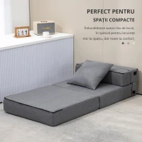 HOMCOM Fotoliu Pliabil Convertibil în Pat Single cu Pernă Inclusă, 70x70x61 cm, Gri(m-5)