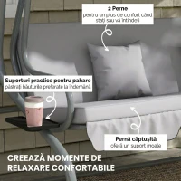 Outsunny 2-in-1 Hollywoodschaukel mit Liegefunktion, verstellbares Dach, bis 340 kg, Stahl, 200x120x164 cm, Grau(m-7)