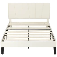 HOMCOM Cadre de lit double 140 x 190 cm lit 2 personnes tête de lit réglable sommier 150 x 198 x 101/106/111/116/121 cm crème(m-1)