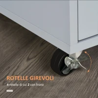 HOMCOM Carrello da Cucina con Ruote, Isola da Cucina con Cassetto, Armadio e Porta-Strofinacci, Bianco(m-5)