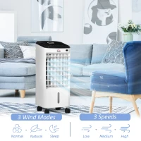 HOMCOM Min-Klimatyzator Klimatyzator Przenośny do pomieszczeń, 3 tryby, funkcja czasomierza, 24,5 cm x 27 cm x 60 cm, Kremowy + Czarny(m-6)