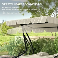 Outsunny Leagăn Pat de Grădină cu acoperiș reglabil și tăvi, din oțel și Teslin, 200x120x164 cm, crem(m-5)