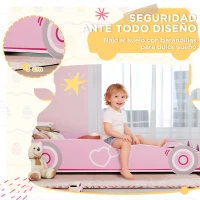AIYAPLAY Cama Infantil 70x140 cm con Barrera Anticaídas y Somier Cabecero en Forma de Coche Rosa(m-5)