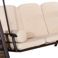 Outsunny Balancelle de Jardin 3 Places Grand Confort Toit Inclinaison réglable Coussins Plateaux rétractables 121x208x172cm beige(m-9)