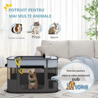 PawHut Țarc de Joacă pentru Animale de Companie cu 7 Ferestre, 3 Uși și 2 Pungi de Depozitare, Gard pentru Câini din Țesătură și Oțel Oxford, 84x64x53 cm, Negru(m-6)