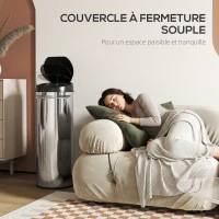 HOMCOM Poubelle cuisine automatique 50L acier inoxydable, poubelle à couvercle à fermeture en douceur, 30,5x30,5x85cm, argent(m-7)