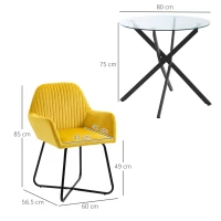 HOMCOM Modern Dining Furniture Set with Round Table and Accent Armchair Black and Yellow(m-3)