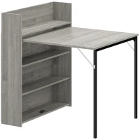 HOMCOM Kitchen Table, Folding Dining Table, with 4-Tier Shelves, Modern Drop-Leaf Table, Grey Wood Effect(m-1)