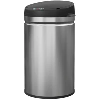 HOMCOM Poubelle cuisine automatique 30L acier inoxydable, poubelle à couvercle à fermeture en douceur, 32x30,5x51cm, argent(m-1)