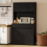 HOMCOM Buffetkeukenkast met werkblad, 6 deuren, hoge opbergkast met planken, zwart(m-2)