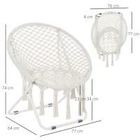 Outsunny Loveuse fauteuil rond de jardin fauteuil lune papasan pliable grand confort macramé coton polyester beige(m-3)