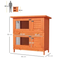 PawHut Clapier à lapin cage à lapin double niveau plateaux coulissants 4 portes verrouillables toit ouvrant 90L x 45l x 90H cm(m-3)