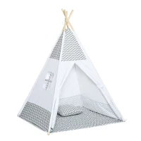 HOMCOM Indian Teepee Play Tent for Children Graphic Style - dim. 1.2L x 1.2I x 1.55H m - Closable Door Window Mat Cushion Carry Bag Included - Indoor and Outdoor Gray White(m-1)