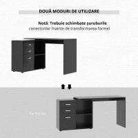 HOMCOM Masa de Birou de colt cu Sertar, pentru Birou si Casa, in Forma de L, Neagra(m-4)