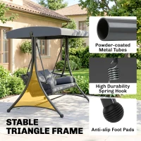 Outsunny Hollywoodschommel Rotan 2-persoons Tuinschommel met Verstelbaar Zonnedak en zachte kussens A-frame Donkergrijs(m-5)