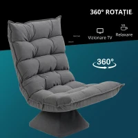 HOMCOM Fotoliu Rotativ și Catifelat pentru Living cu Spătar Reglabil în 5 Poziții, 62x70x95 cm, Gri(m-4)