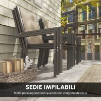Outsunny Set da Giardino 7 Pezzi in Plastica con 6 Sedie Impilabili e Tavolo Rettangolare, Kaki e Marrone(m-6)