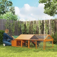 PawHut Gallinero de Madera Grande de Exterior para 4-8 Gallinas con Techo Abatible y Nido 240x112,5x76 cm Natural(m-2)