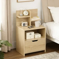 HOMCOM Table de chevet table de nuit avec tiroir, niche et étagères de rangement effet bois 45 x 35 x 73 cm naturel(m-2)