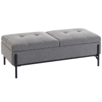 HOMCOM Banco baúl de lino, banco para cama con 2 compartimentos, tapas abatibles y cojín extra grueso, 117 x 50 x 44 cm