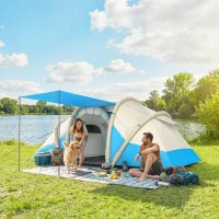 Outsunny Tenda da Campeggio Gonfiabile per 2-4 Persone con 2 Stanze, Facile da Montare, Blu(m-2)