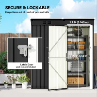 Outsunny 5 x 3 ft Lean-to Garden Shed, Outdoor Storage Shed with Lockable Door and Vents, Dark Grey(m-7)