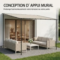 Outsunny Pergola de jardin, pergola adossée tonnelle de jardin avec structure métallique et trous de drainage, 3 x 2 m, crème(m-4)