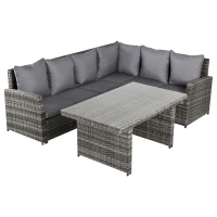 Outsunny Salotto da Giardino Set 3 Pz con 2 Divani da Esterno e 1 Tavolo da Giardino in Rattan Sintetico Grigio(m-1)