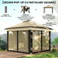 Outsunny Faltpavillon, Gartenpavillon, Metall und Stoffplane, Netzvorhänge, Entwässerungslöcher, 330L x 330B x 288H cm, Beige(m-5)