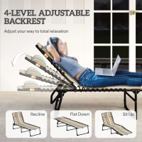 Outsunny ligbed opvouwbaar tuinbed opklapbaar tuin 4-traps rugleuning verstelbaar staal mesh stof zwart 197 x 58 x 76 cm(m-4)